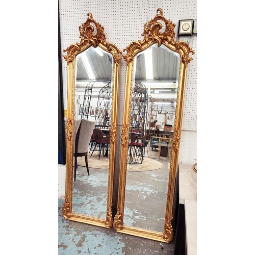 341 - PIER MIRRORS, a pair, 179cm x 52cm, belle epoque style, gilt frames, bevelled plate. (2)