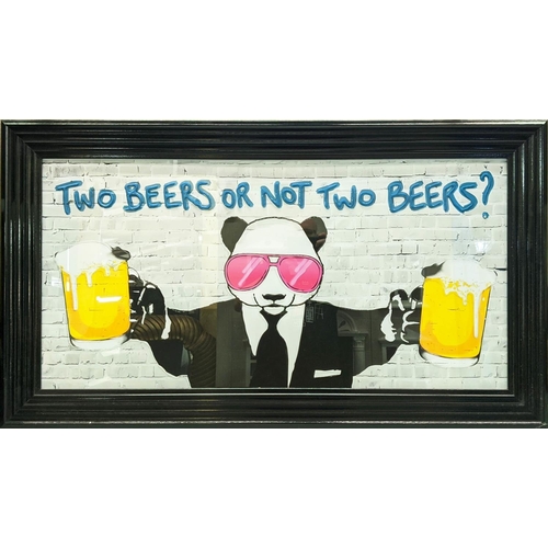 344 - CONTEMPORARY SCHOOL, 'Two Beers or not Two Beers', framed print with relief detail, 115cm x 65cm.