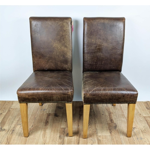 349 - DINING CHAIRS,  a set of four, tan leather with studded detail, 104cm H. (4)