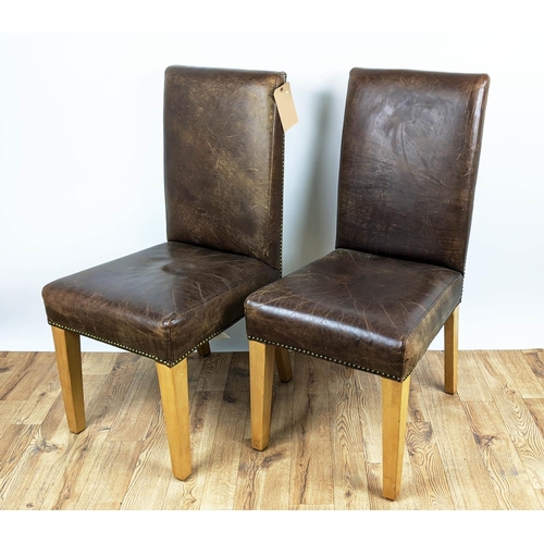 349 - DINING CHAIRS,  a set of four, tan leather with studded detail, 104cm H. (4)