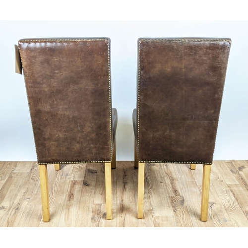 349 - DINING CHAIRS,  a set of four, tan leather with studded detail, 104cm H. (4)