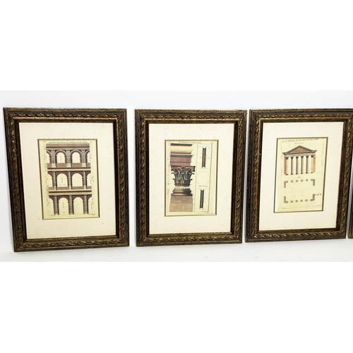 48 - ARCHITECTURAL COLOURED ENGRAVINGS OF ROME, a set of four, 63cm x 51cm, together with two French arch... 