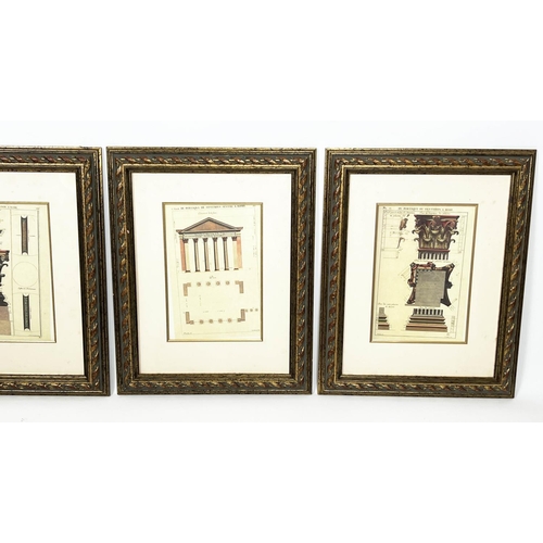 48 - ARCHITECTURAL COLOURED ENGRAVINGS OF ROME, a set of four, 63cm x 51cm, together with two French arch... 