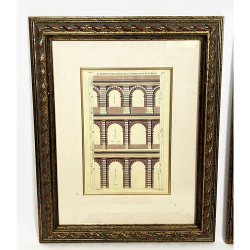 48 - ARCHITECTURAL COLOURED ENGRAVINGS OF ROME, a set of four, 63cm x 51cm, together with two French arch... 