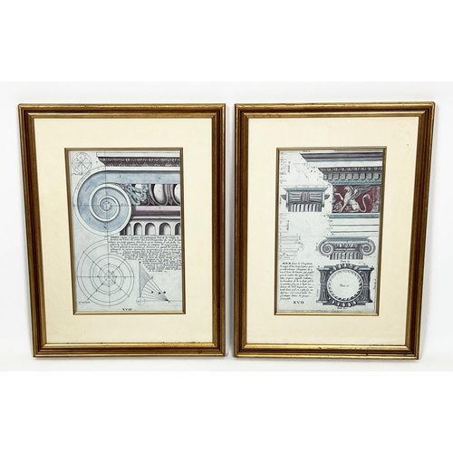 48 - ARCHITECTURAL COLOURED ENGRAVINGS OF ROME, a set of four, 63cm x 51cm, together with two French arch... 