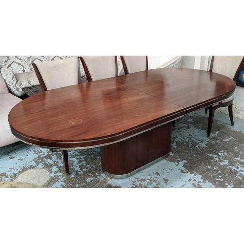 498 - KATHARINE POOLEY DINING TABLE, extendable with one leaf, with metal trim 110cm D x 220cm L, unextend... 