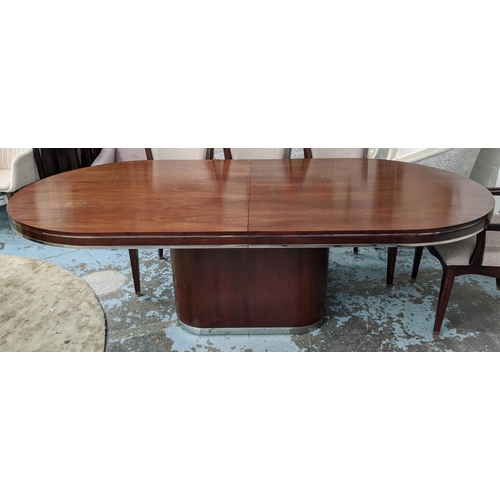 498 - KATHARINE POOLEY DINING TABLE, extendable with one leaf, with metal trim 110cm D x 220cm L, unextend... 