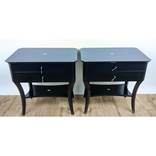 501 - KATHARINE POOLEY TWO DRAWER SIDE TABLES, a pair, each 70cm W x 45cm D x 72cm H.