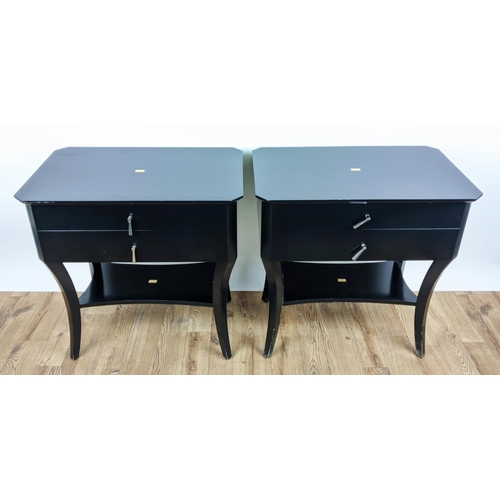 501 - KATHARINE POOLEY TWO DRAWER SIDE TABLES, a pair, each 70cm W x 45cm D x 72cm H.