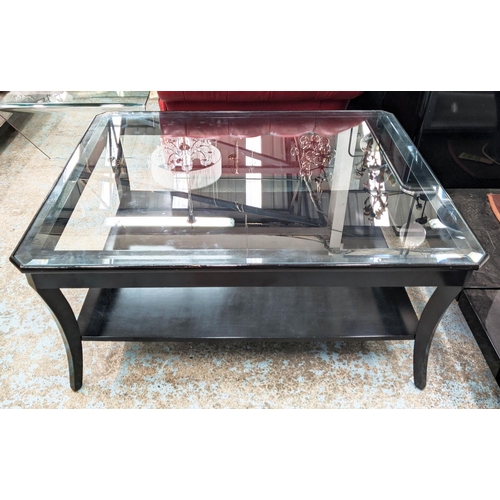 502 - KATHARINE POOLEY COFFEE TABLES, glass with back and frame, 90cm D x 110cm W x 52cm H.