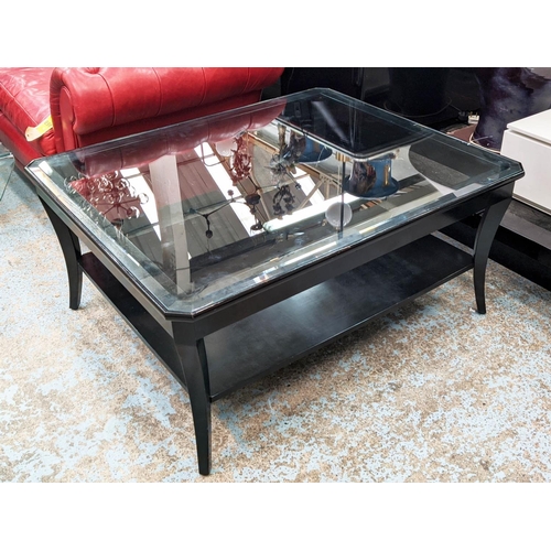 502 - KATHARINE POOLEY COFFEE TABLES, glass with back and frame, 90cm D x 110cm W x 52cm H.