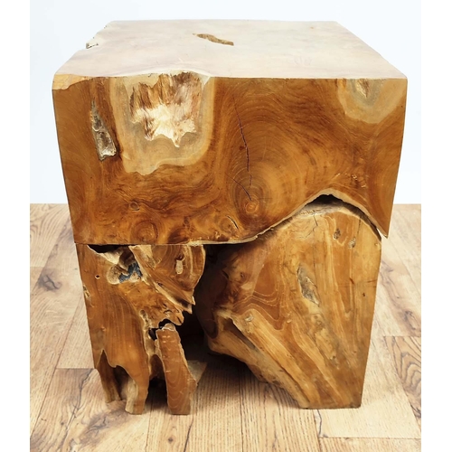 504 - SIDE TABLE, 35cm W x 35cm D x 46cm H, natural finished wood block.