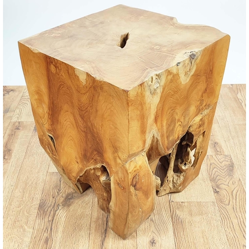 504 - SIDE TABLE, 35cm W x 35cm D x 46cm H, natural finished wood block.