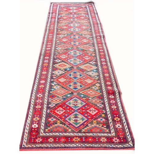 75 - ANTIQUE KAZAK RUNNER, 330cm x 100cm.