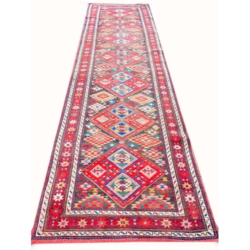 75 - ANTIQUE KAZAK RUNNER, 330cm x 100cm.