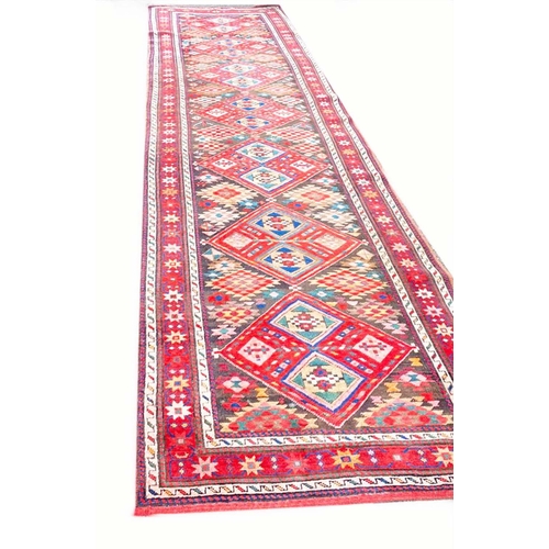 75 - ANTIQUE KAZAK RUNNER, 330cm x 100cm.