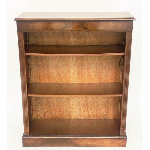 108 - OPEN BOOKCASE, Victorian style burr walnut with adjustable shelves, 84cm x 118cm H x 32cm D.