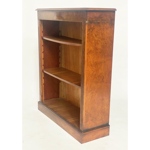 108 - OPEN BOOKCASE, Victorian style burr walnut with adjustable shelves, 84cm x 118cm H x 32cm D.