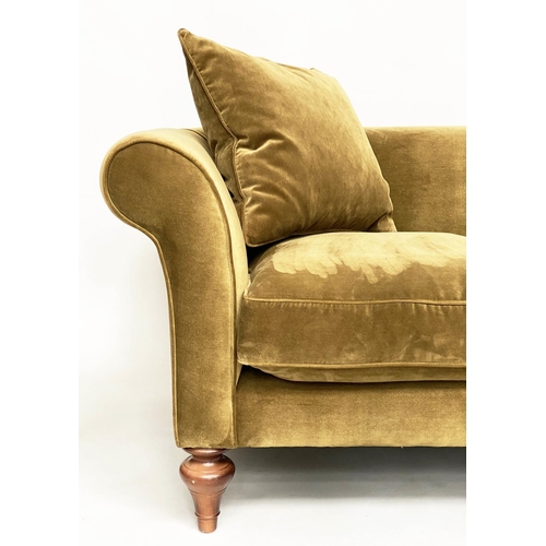 140 - SOFA BY 'SOFAS AND STUFF', the 'Clavering' two seat upholstered in olive green velvet with scrolled ... 