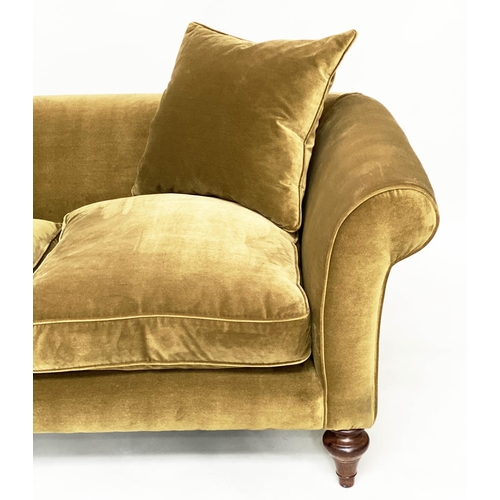 140 - SOFA BY 'SOFAS AND STUFF', the 'Clavering' two seat upholstered in olive green velvet with scrolled ... 