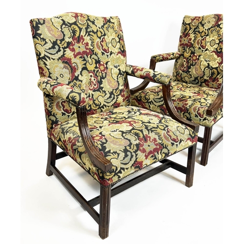 177 - GAINSBOROUGH ARMCHAIRS, 100cm H x 72cm W, a pair, George III manner mahogany in tapestry style uphol... 