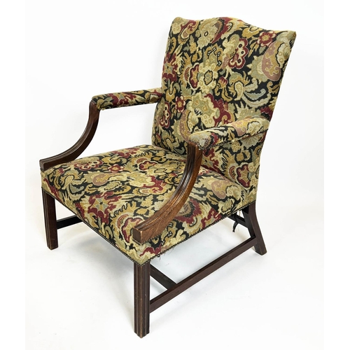 177 - GAINSBOROUGH ARMCHAIRS, 100cm H x 72cm W, a pair, George III manner mahogany in tapestry style uphol... 