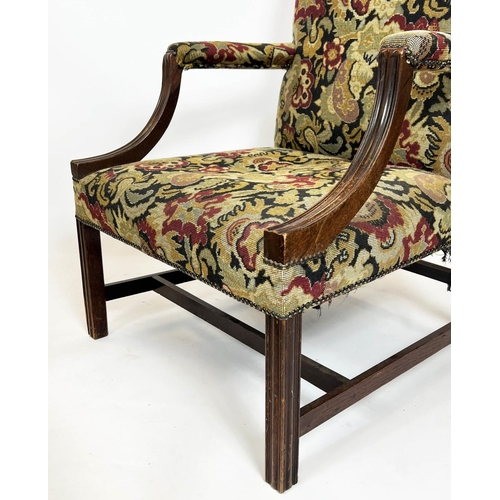 177 - GAINSBOROUGH ARMCHAIRS, 100cm H x 72cm W, a pair, George III manner mahogany in tapestry style uphol... 