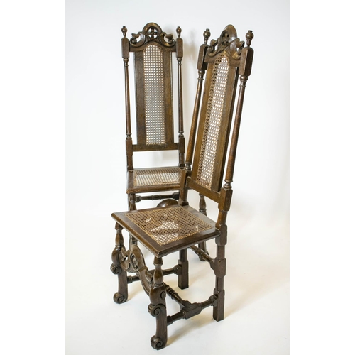 182 - SIDE CHAIRS, 130cm H x 47cm W, a pair, late 19th/early 20th century William and Mary style oak and c... 