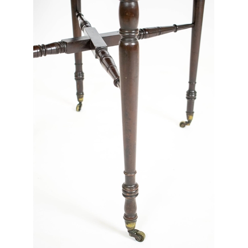 196 - PEMBROKE WORK TABLE, 70cm H x 42cm W x 57cm D, 79cm open Regency mahogany and ebonised strung with d... 