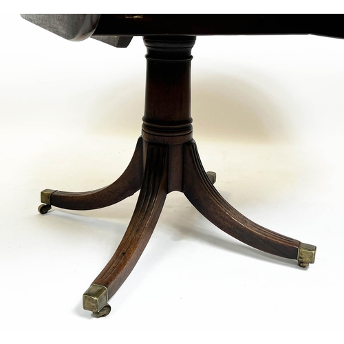 203 - BREAKFAST TABLE, 72cm H x 151cm W x 116cm D, Regency mahogany with oval tilt top and brass castors.