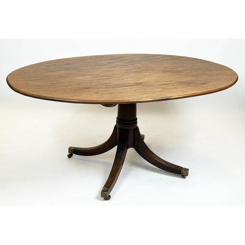 203 - BREAKFAST TABLE, 72cm H x 151cm W x 116cm D, Regency mahogany with oval tilt top and brass castors.