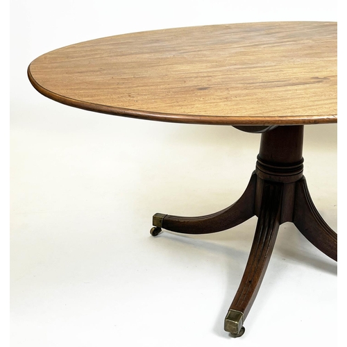 203 - BREAKFAST TABLE, 72cm H x 151cm W x 116cm D, Regency mahogany with oval tilt top and brass castors.