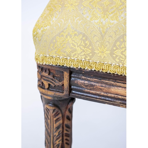 205 - ARMCHAIR, 116cm H x 71cm W, Italian Empire style in patterned yellow upholstery.