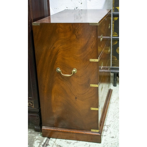 206 - CAMPAIGN STYLE SECRETAIRE CHEST, 102cm H x 96cm W x 53cm D mahogany and brass bound with fitted draw... 