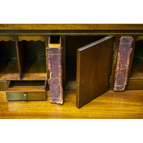 206 - CAMPAIGN STYLE SECRETAIRE CHEST, 102cm H x 96cm W x 53cm D mahogany and brass bound with fitted draw... 