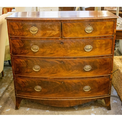 207 - BOWFRONT CHEST, 104cm H x 110cm W x 52cm D, Regency mahogany of five drawers.