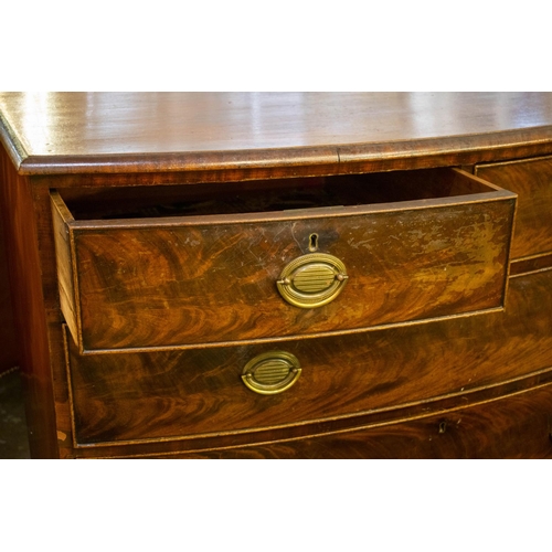 207 - BOWFRONT CHEST, 104cm H x 110cm W x 52cm D, Regency mahogany of five drawers.