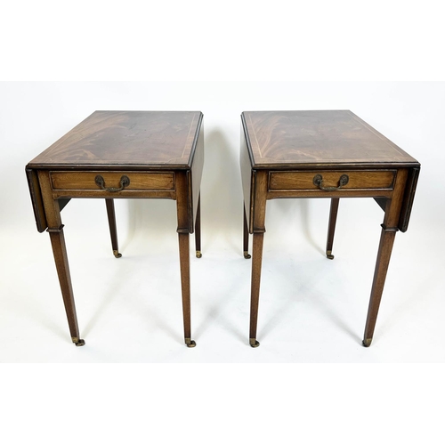 208 - PEMBROKE TABLES, 72cm H x 49cm W x 78cm D, 89cm open, a pair, George III style mahogany, rosewood cr... 