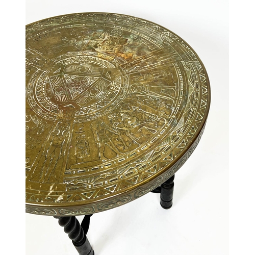 282 - LAMP TABLE, Egyptian design, brass top on folding barley twist base, 59cm H x 60cm W.