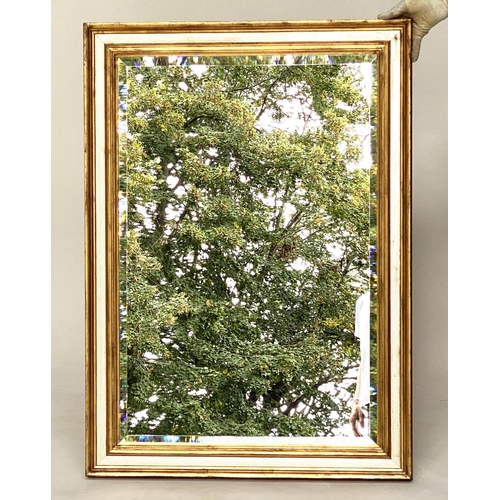 295 - WALL MIRROR, rectangular gilt wood with silvered marginal frame and bevelled plate, 75cm x 104cm.