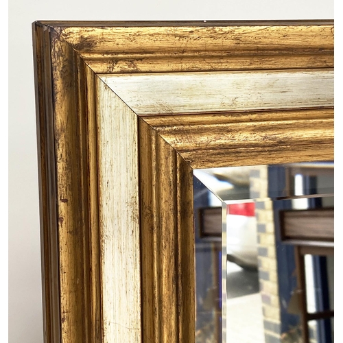 295 - WALL MIRROR, rectangular gilt wood with silvered marginal frame and bevelled plate, 75cm x 104cm.