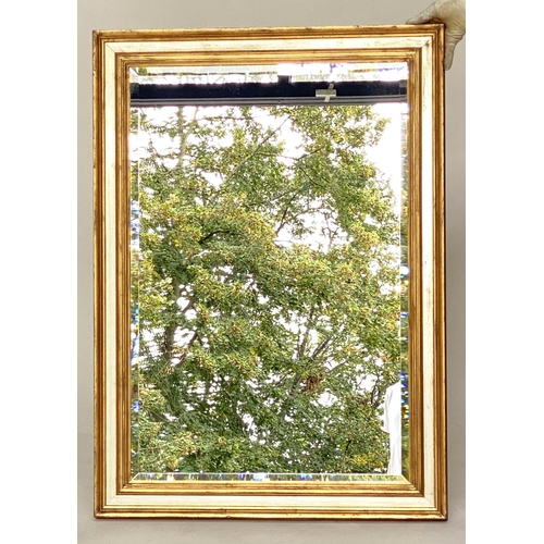 295 - WALL MIRROR, rectangular gilt wood with silvered marginal frame and bevelled plate, 75cm x 104cm.