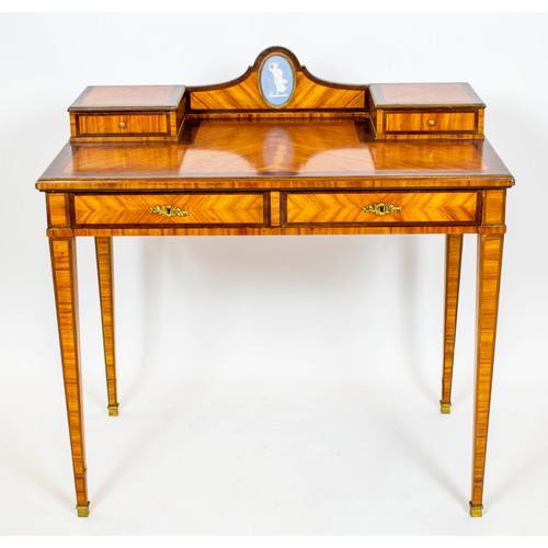 96 - BONHEUR DU JOUR, 91cm H x 91cm W x 54cm D, late 19th century French tulipwood, mahogany and jasperwa... 