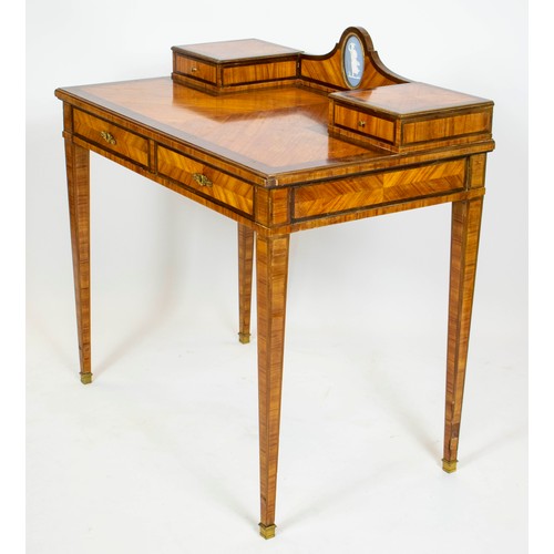 96 - BONHEUR DU JOUR, 91cm H x 91cm W x 54cm D, late 19th century French tulipwood, mahogany and jasperwa... 