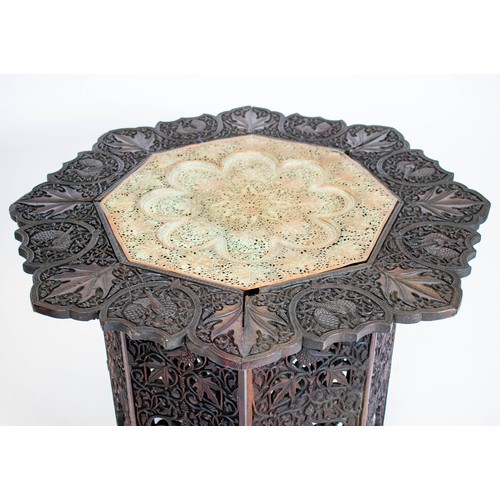 192 - TRAY TOP TABLE, 60cm H x 84cm W, antique Anglo Indian hardwood with pierced inset copper top on fold... 