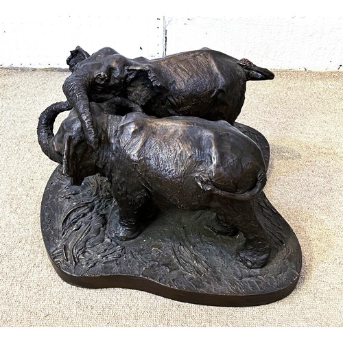 7 - RESIN SCULPTURE STATUE OF TWO ELEPHANTS, signed by the artist on base, 28cm H x 40cm.