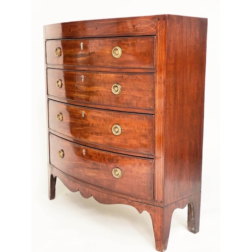 262 - SCOTTISH HALL CHEST, Regency bowfronted mahogany and line inlaid of adapted shallow proportions, wit... 