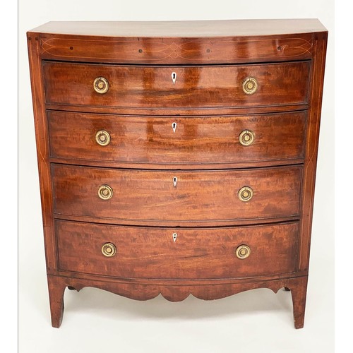 262 - SCOTTISH HALL CHEST, Regency bowfronted mahogany and line inlaid of adapted shallow proportions, wit... 