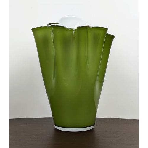 19 - HANDKERCHIEF GLASS VASE, 42cm H.