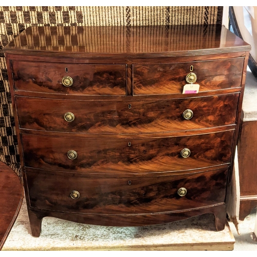 244 - BOWFRONT CHEST, 104cm W x 101cm H x 52cm D 19th century mahogany with two short above three long dra... 